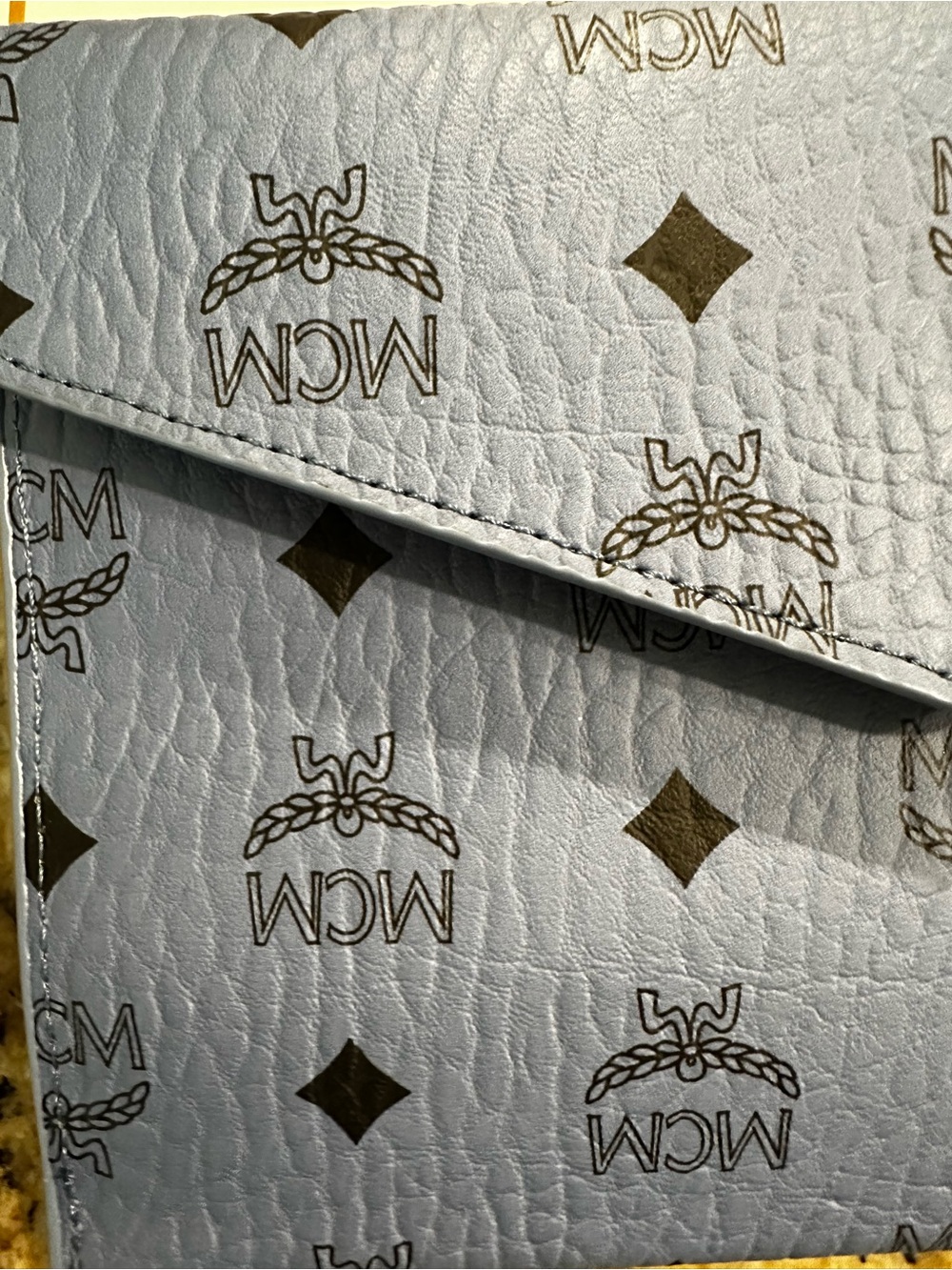 MCM Logo Monogram Envelope Clutch in Dusty Blue - Picture 5 of 15